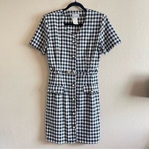 Vintage Breakin Loose Gingham Check Pearl Button Belted Dress Women's Size 12